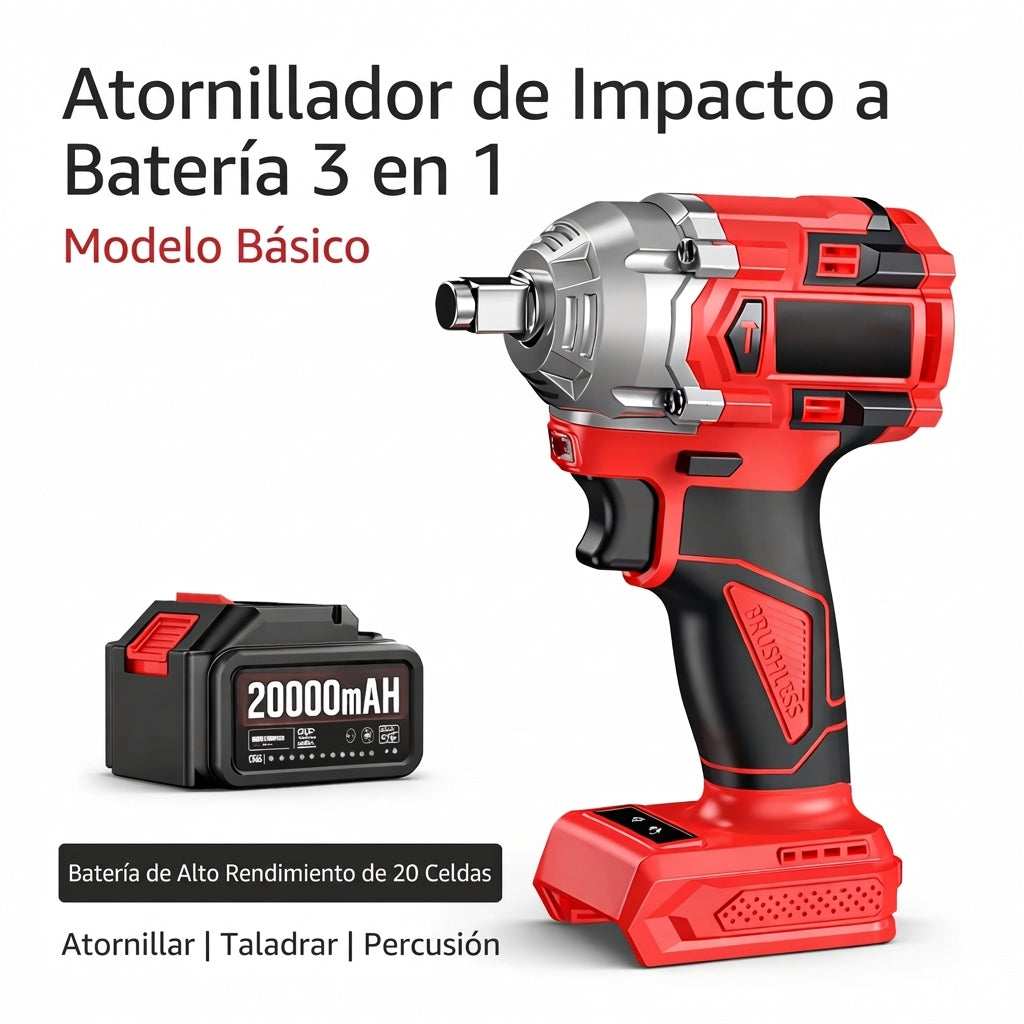 Atornillador de impacto de iones de litio inalámbrico, destornillador de torsión eléctrico, herramienta de reparación multiusos, adecuado para tornillos de alta resistencia en los sectores de automoción, construcción y bricolaje.
