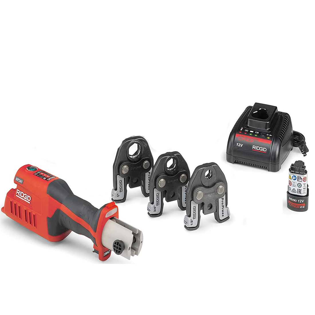 Kit de herramientas de prensado compacto RIDGID, modelo 57373 RP 241, con abrazadera ProPress de 1/2".