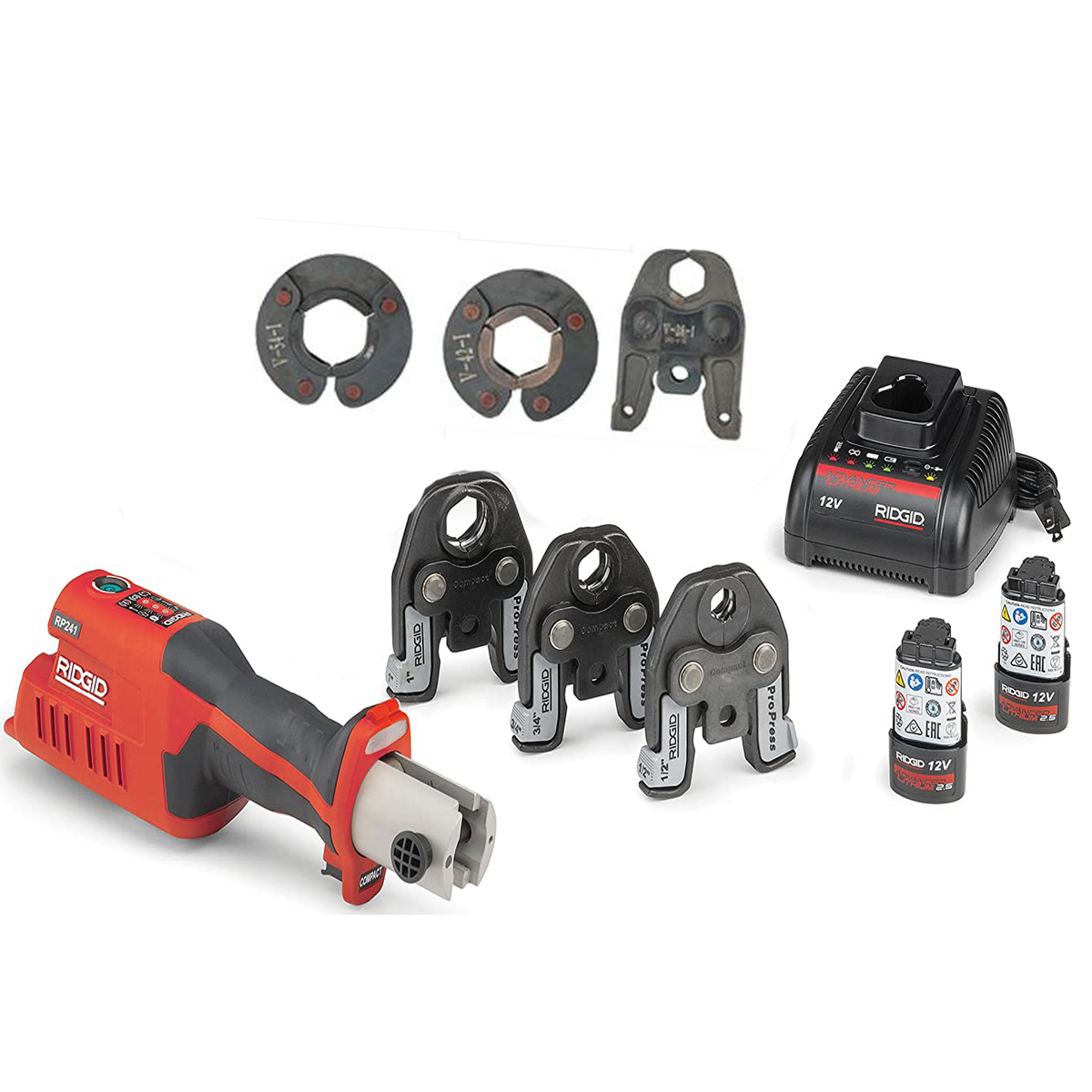 Kit de herramientas de prensado compacto RIDGID, modelo 57373 RP 241, con abrazadera ProPress de 1/2".