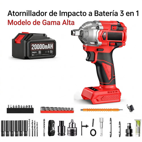 Atornillador de impacto de iones de litio inalámbrico, destornillador de torsión eléctrico, herramienta de reparación multiusos, adecuado para tornillos de alta resistencia en los sectores de automoción, construcción y bricolaje.