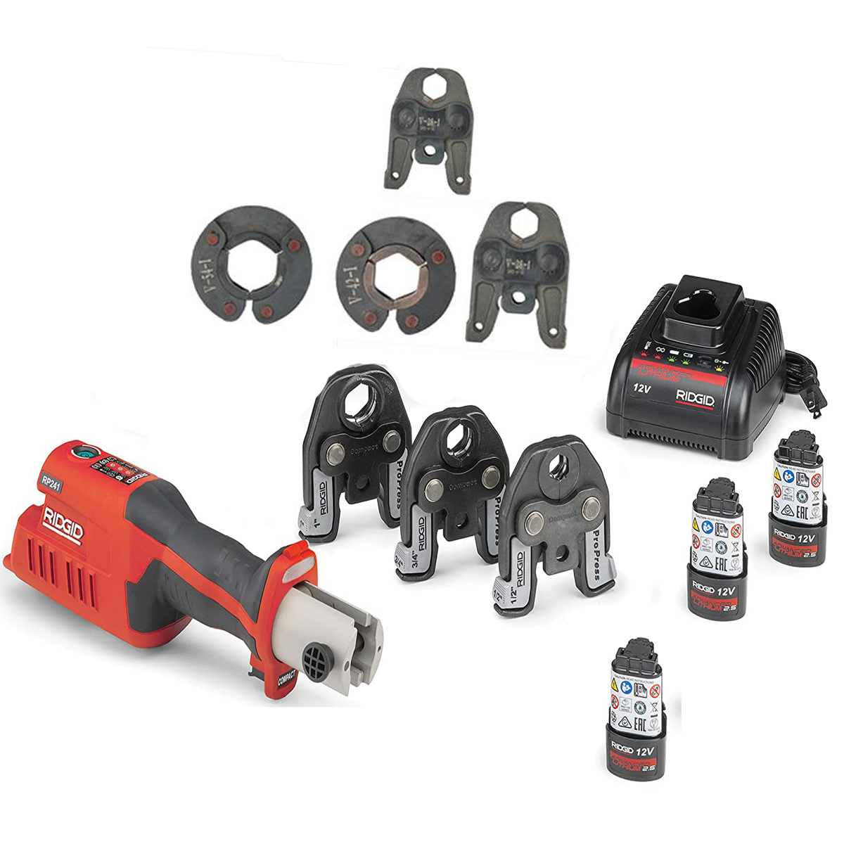 Kit de herramientas de prensado compacto RIDGID, modelo 57373 RP 241, con abrazadera ProPress de 1/2".